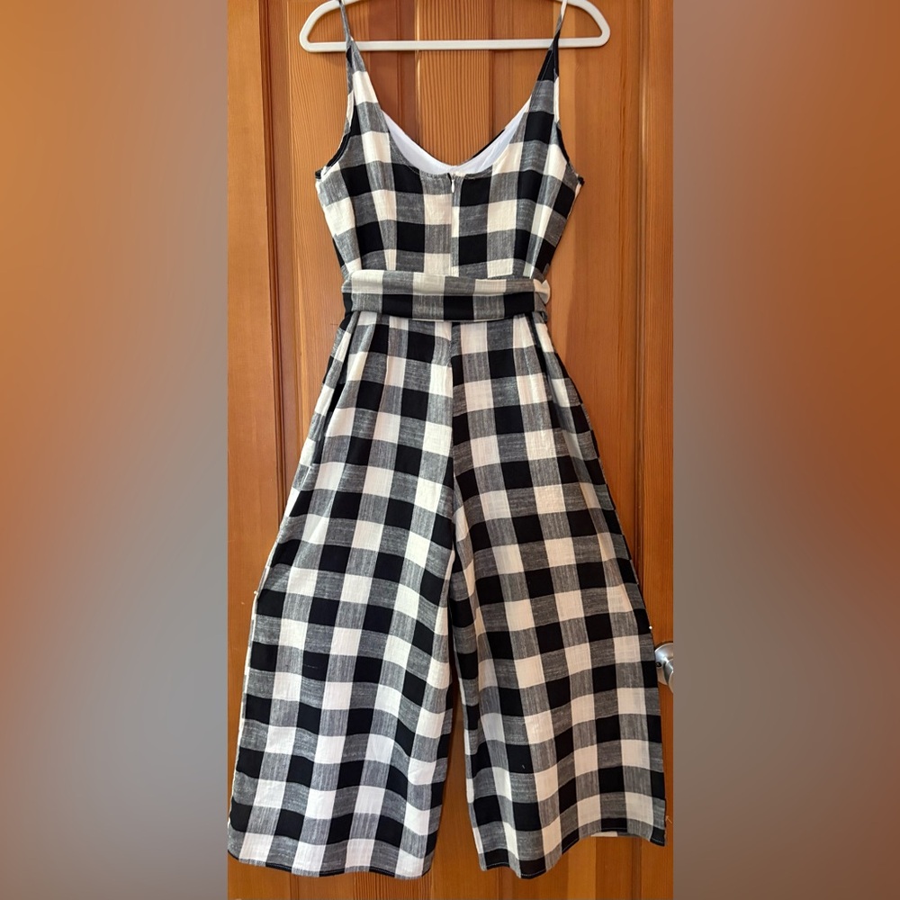 If By Sea (Anthro) Gingham Tie-Waist Jumpsuit w Wide Leg Silhouette & Sash Sz S - Picture 8 of 11